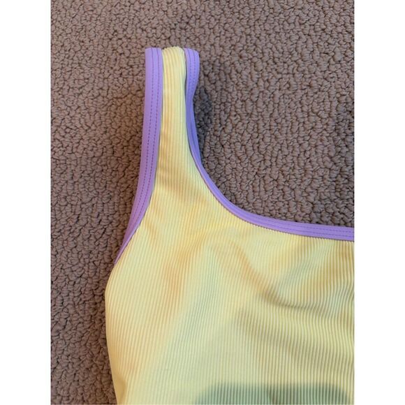 NWOT LAINSNOW Women's Ocean Isle Sleeveless One Piece, Lemon/Lilac LARGE - Picture 3 of 7